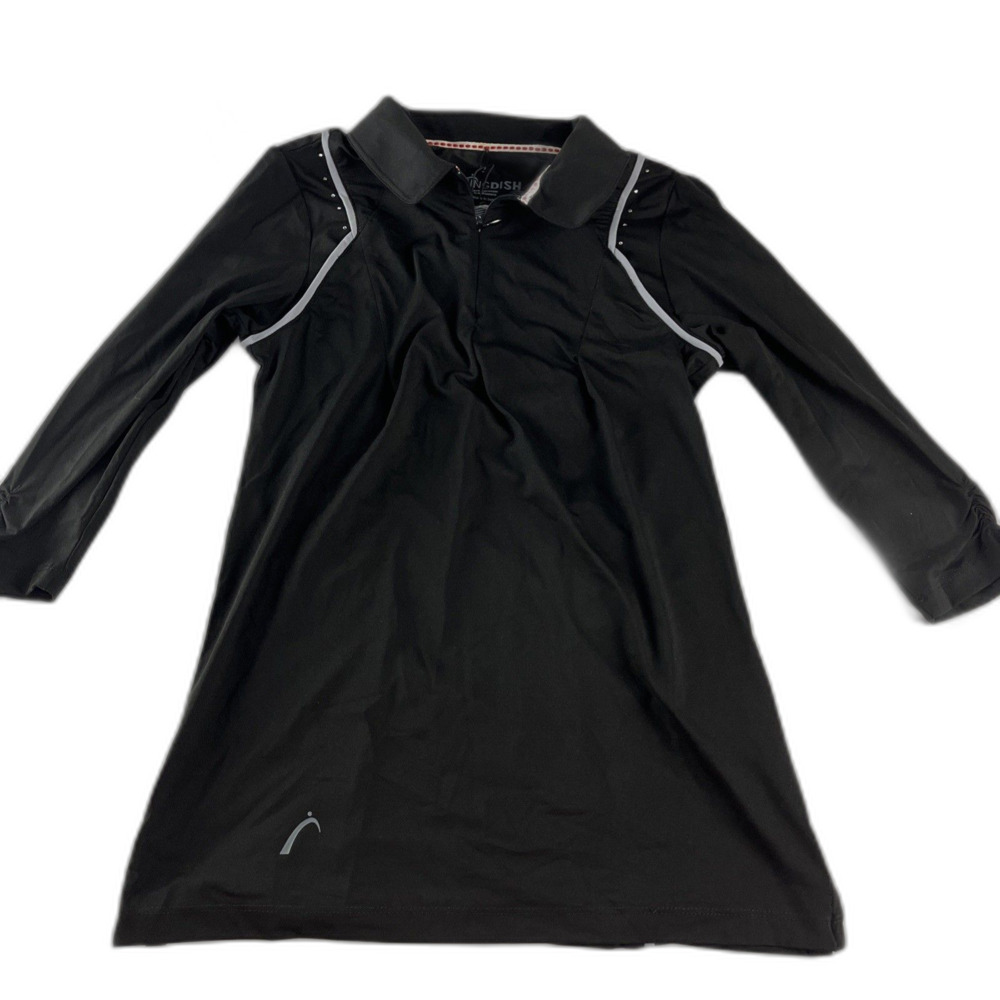 Swingdish Golf Polo Womens Medium Black T006-1 3/4 Sleeve Rhinestone Quarter Zip